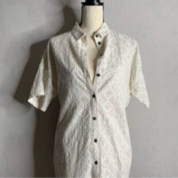 Current Elliott Oversized Smock Eyelet Lace Shirt Dress - Picture 9 of 14